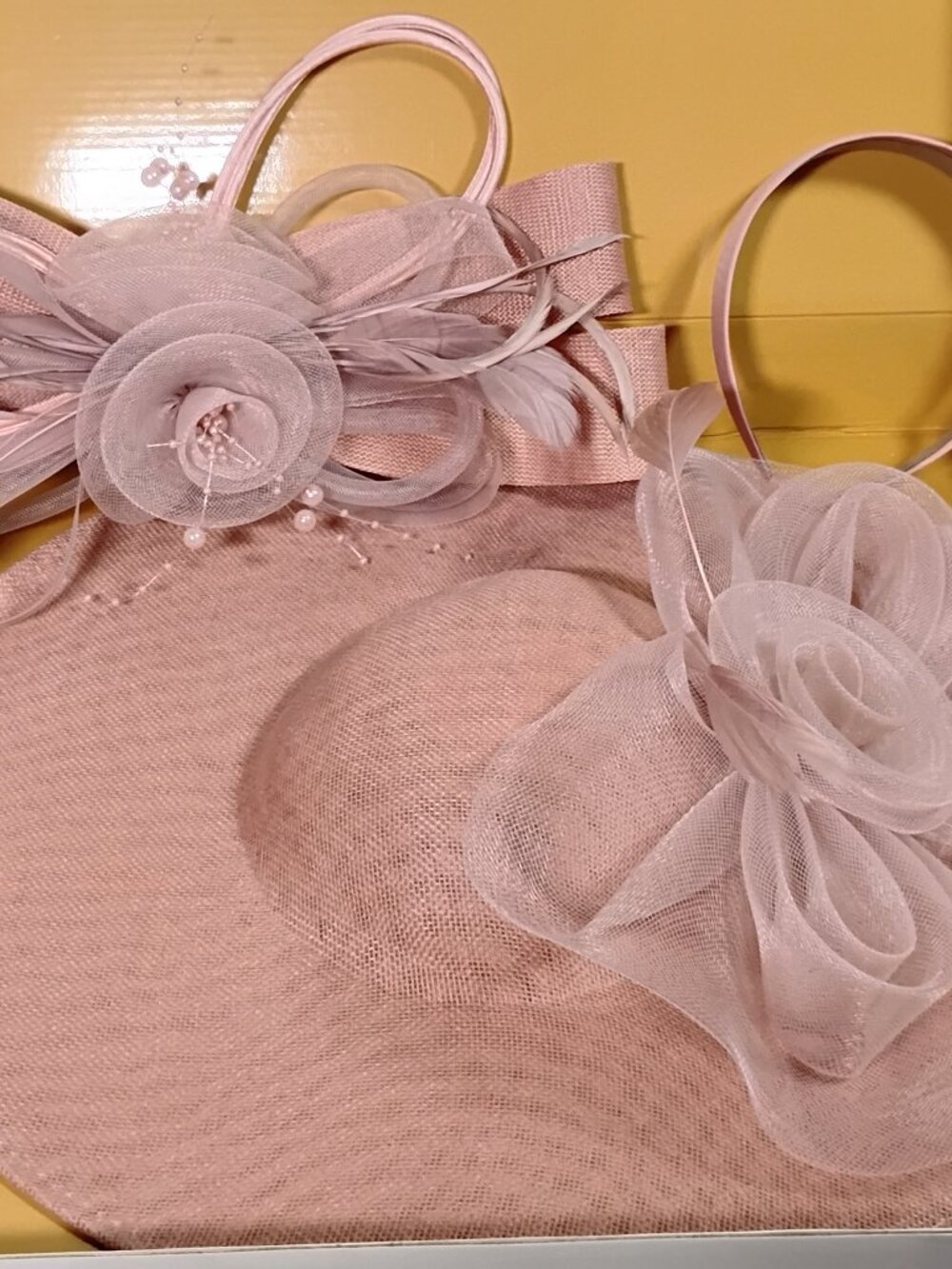 Blush Pink Fascinator Hat Kentucky Derby Wedding Tea Party Wide Brim Hairband